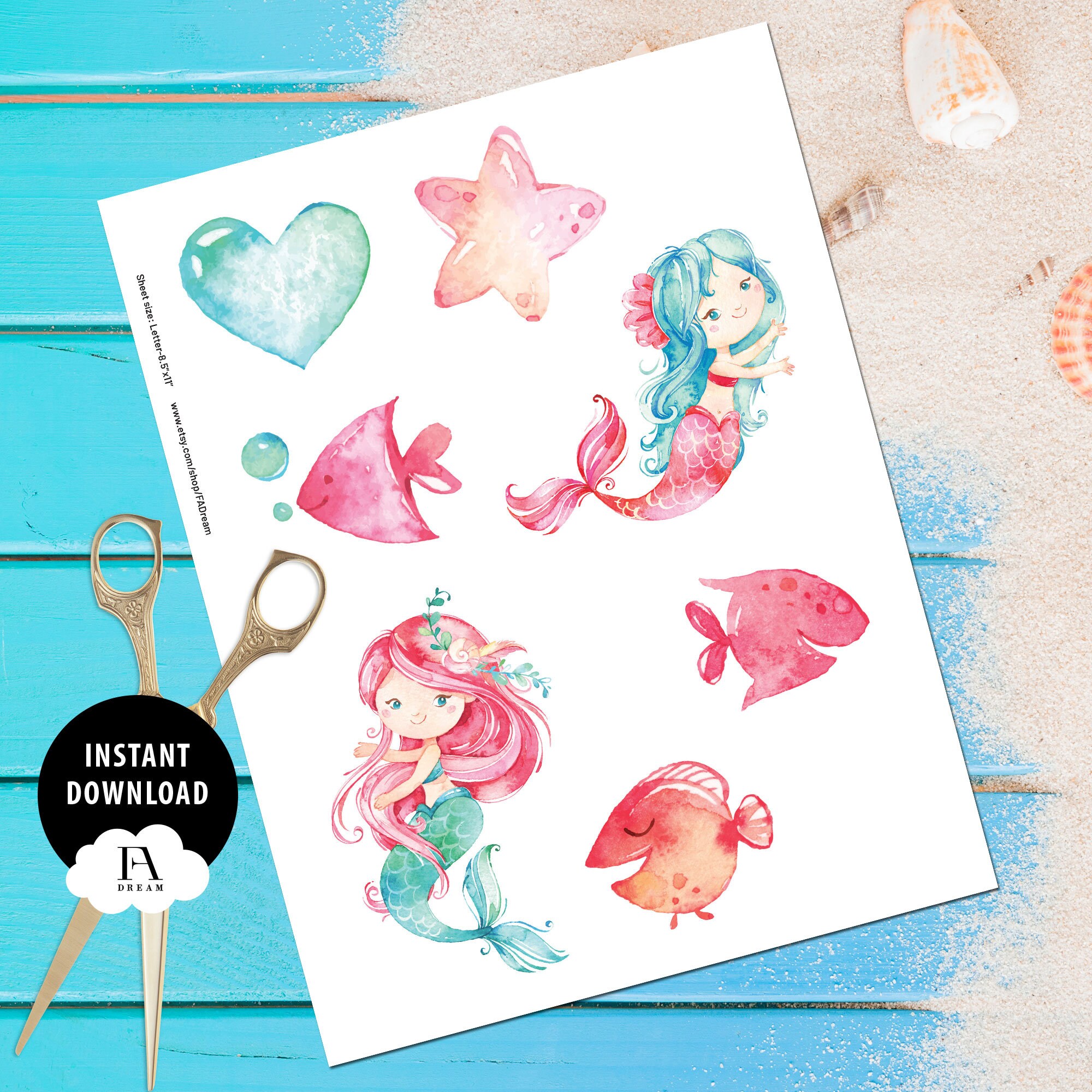 Mermaid Centerpieces, Mermaid Birthday Party Cake Toppers Decoration Printable Instant Download ...