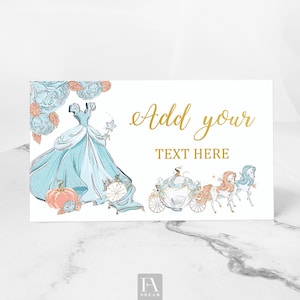 Editable Cinderella Food Label Template, Fairy Tale Birthday Party Table Decor printable instant download Corjl