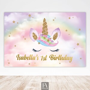 Unicorn backdrop, backdrop banner, 1st birthday backdrop, Party wall decor, unicorn birthday backdrop, unicorn banner, unicorn printables