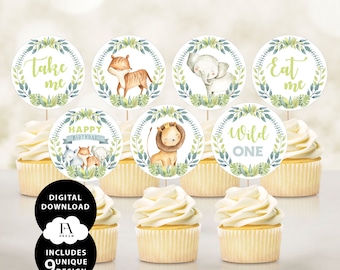 Safari Printable Cupcake Toppers, Safari cupcake toppers, 1st Birthday Party, Safari cupcake decor, Safari birthday party, digital download