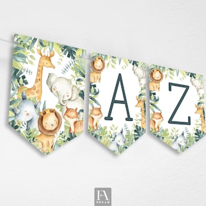Safari Banner, Jungle Bunting, Wild Animal Flags, Custom Printable Party Decor, Kids Birthday Decoration, Adventure Theme Design