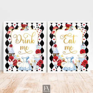 Alice in Wonderland Party Drink Me Eat Me Signs Alice Mad Tea Party Onederland 1st Birthday Food Table Decor Printable Instant Download