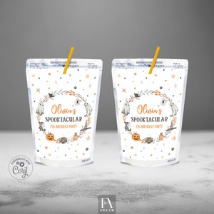 Editable Halloween Capri Sun Labels, Spooktacular birthday party juice labels printable template instant download