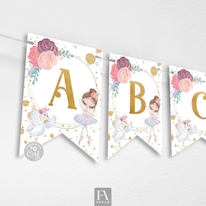 Editable Ballerina Banner, Ballet Party Bunting, Tutu Theme Flag, Pink Dance Party Decor, Personalized Printable Party Banner