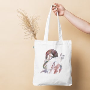 Bio-Fashion-Stoffbeutel 'Cat Lady' Katze Illustration, Geschenk Katzenliebhaber, Katze Print, Freche Katze , Katze tote bag, Bio Tasche Bild 1