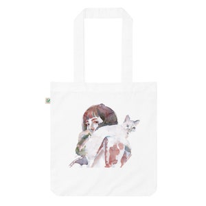 Bio-Fashion-Stoffbeutel 'Cat Lady' Katze Illustration, Geschenk Katzenliebhaber, Katze Print, Freche Katze , Katze tote bag, Bio Tasche Bild 3