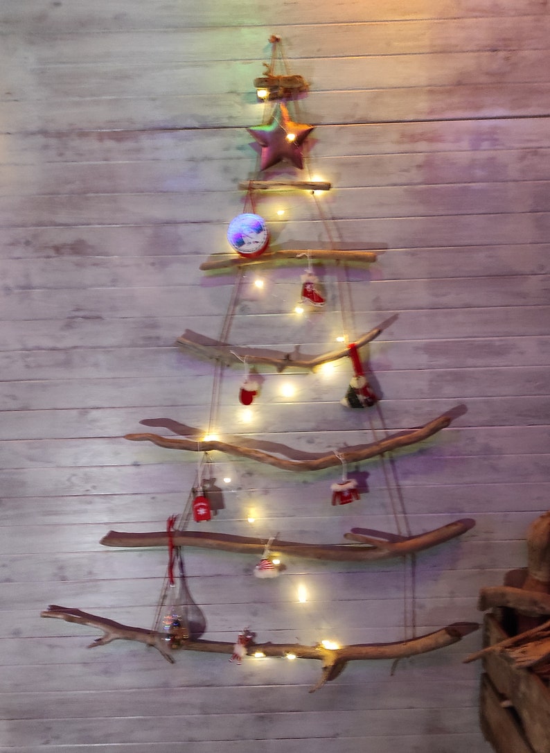 Wallmounted Driftwood Fir and Copper Wire Led Garland Etsy