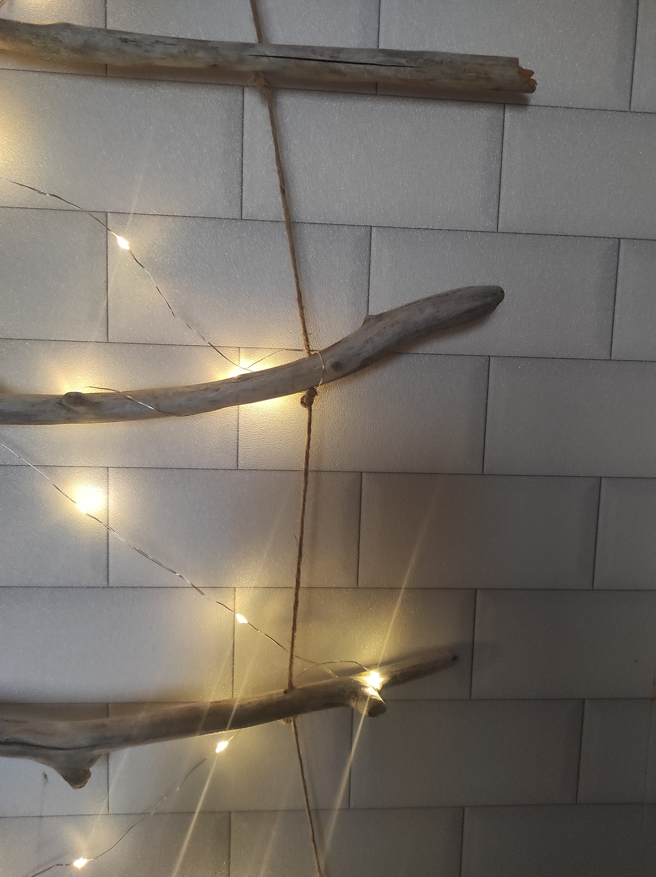 Wallmounted Driftwood Fir and Led Copper Wire Garland Etsy