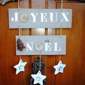 Joyeux Noël bois flotté, lin à accrocher image 1