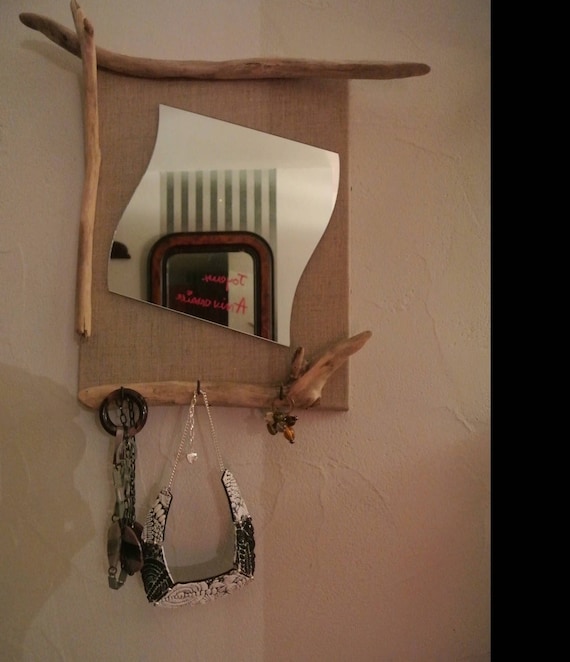 Mirror Jewelry Holder Driftwood and Linen