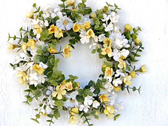 Pillar Candle Ring White and Yellow Floral Table Wreath