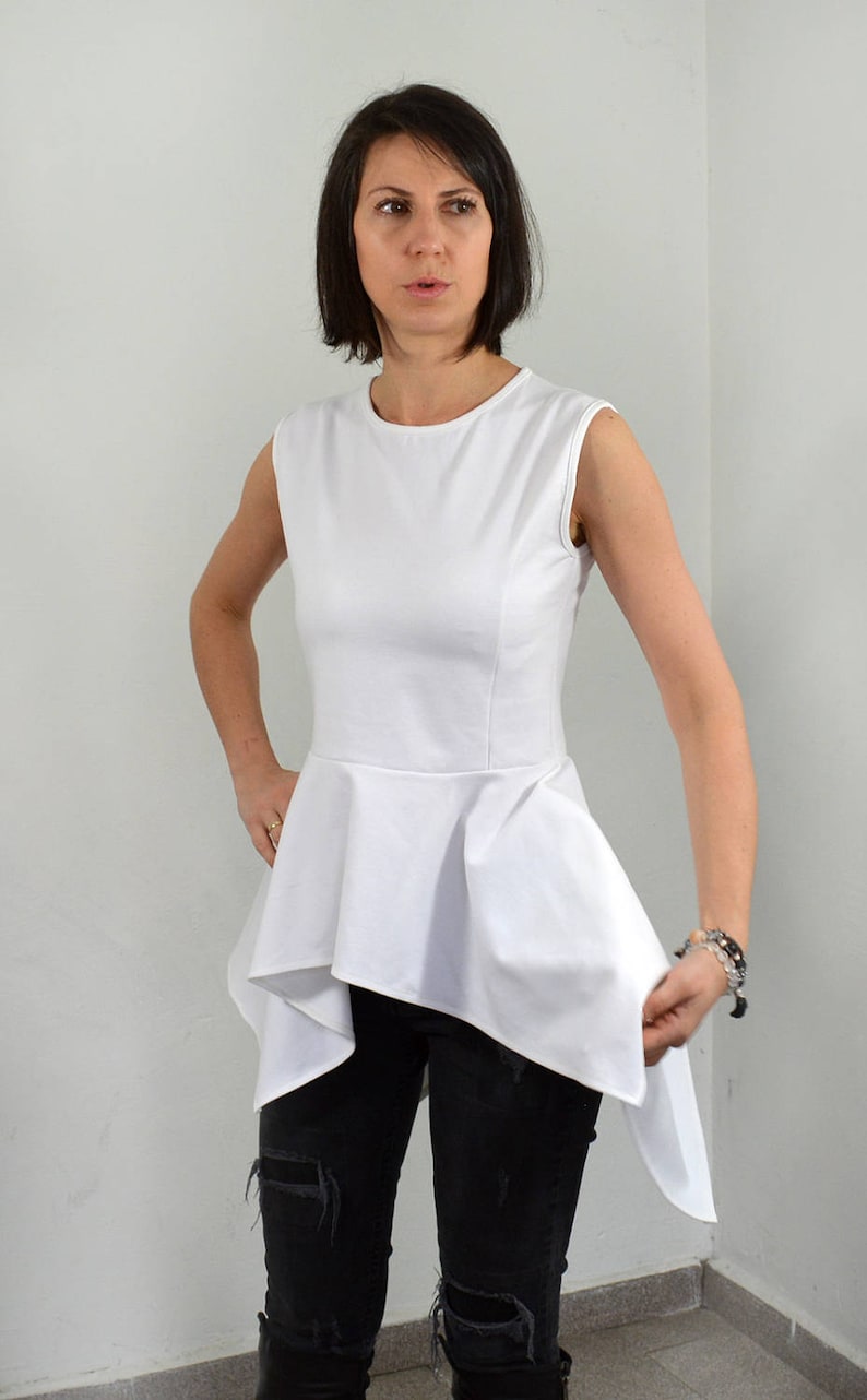 White Peplum Top/ Sleeveless Peplum Blouse. Express Shipping - Etsy