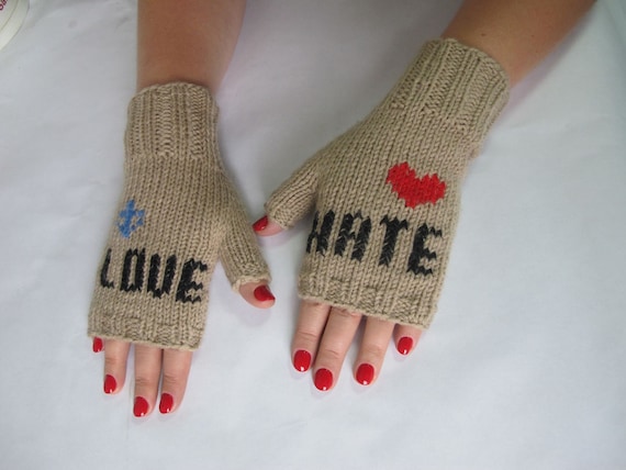 Love Hate Gloves. Fingerless Mittens Womens. Wool Love Hate | Etsy