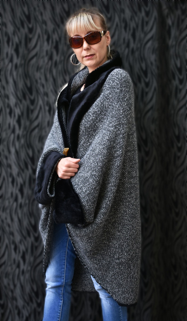 Women Knitt Mohair Wool Cardigan Poncho Sweater Oversized Asymmetric Coat Top Melange