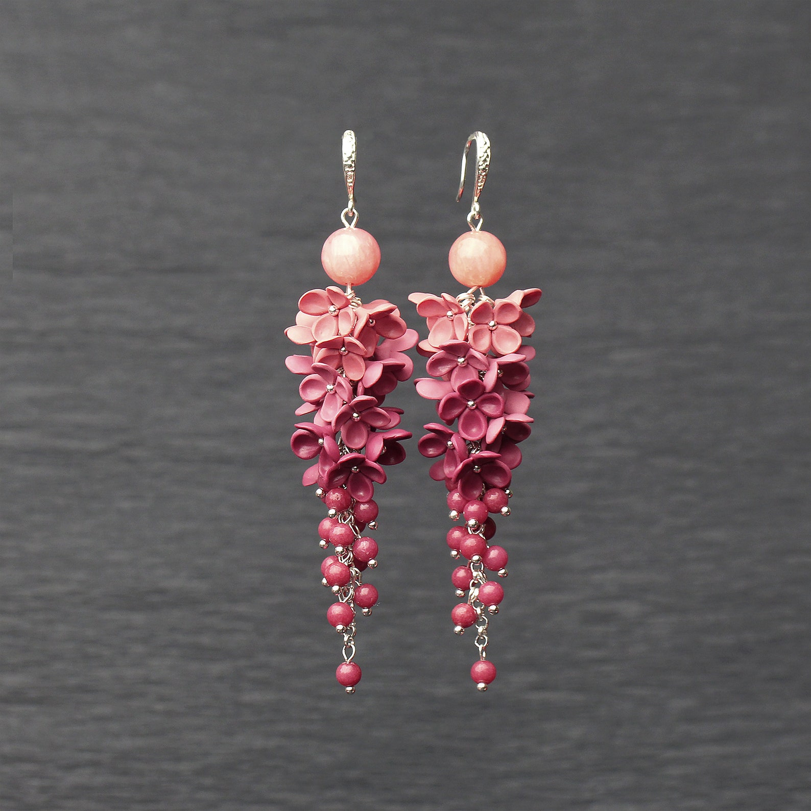 Cascade Earrings With Small Flowers Foral Jewelry Long Etsy