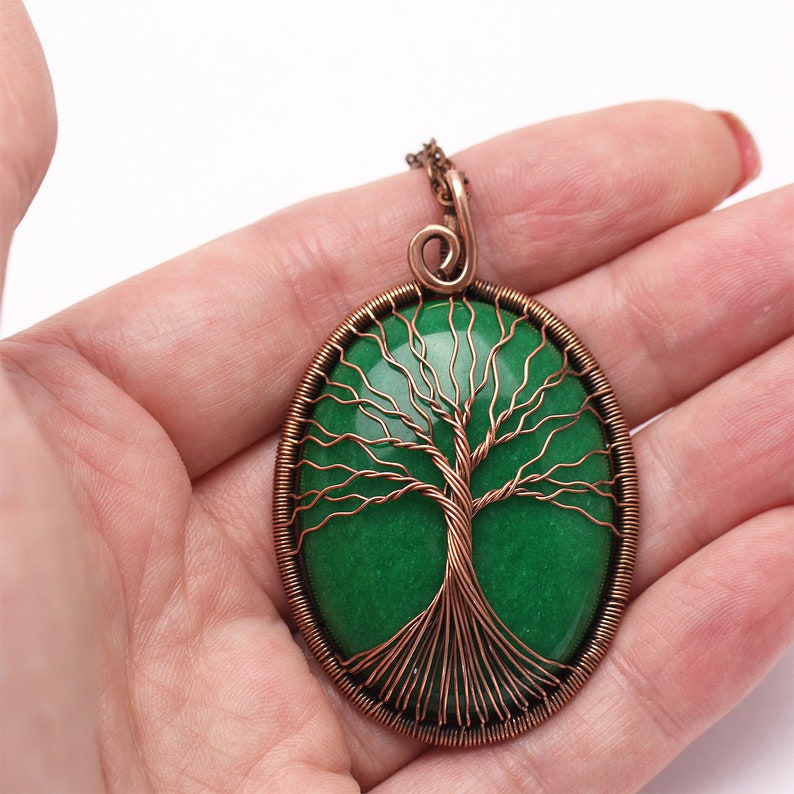 Jade Pendant Necklace Tree-of-Life Necklace Pendant Wire Wrapped Necklace Good Luck Charm Necklace Gift For Men Gift For Dad Gift For Women