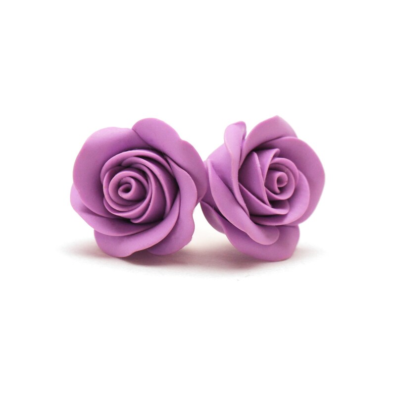 Rose Stud Earrings Polymer Clay Jewelry Flower Stud Earrings Etsy