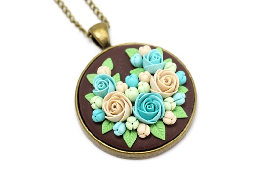 Items similar to Polymer clay necklace pendant Polymer clay jewelry ...