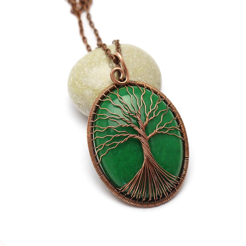 Jade Pendant Necklace Tree-of-Life Necklace Pendant Wire Wrapped Necklace Good Luck Charm Necklace Gift For Men Gift For Dad Gift For Women