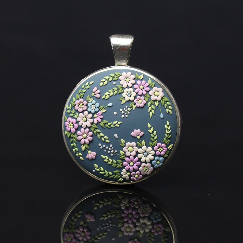 Nature Polymer Clay Pendant Necklace With Flowers Boho Jewelry Etsy