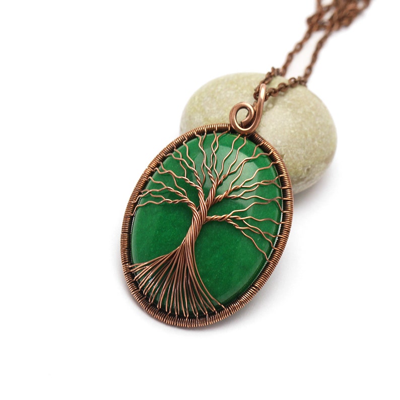 Jade Pendant Necklace Tree-of-Life Necklace Pendant Wire Wrapped Necklace Good Luck Charm Necklace Gift For Men Gift For Dad Gift For Women