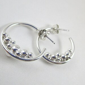 Small Sterling Silver Hoops Balls Earrings, Bunched Silver Bubbles, Everyday Earrings, Minimalist Jewelry