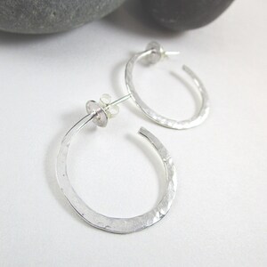 Large Silver Hoop Earrings, Sterling Silver Hammered Textured Everyday Stud Hoop, Handmade Jewelry
