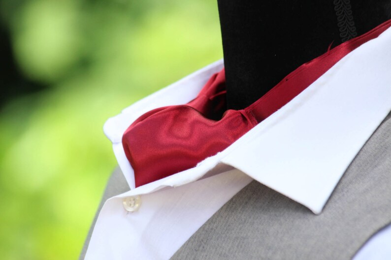 Men/'s Red Burgundy Cravat Ascot Mens Tie Wedding Day Cravat Ascot Mens Tie