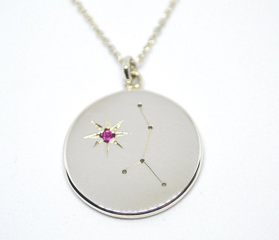 Handmade Cancer Zodiac Sterling Silver Pendant, Ruby Gemstone