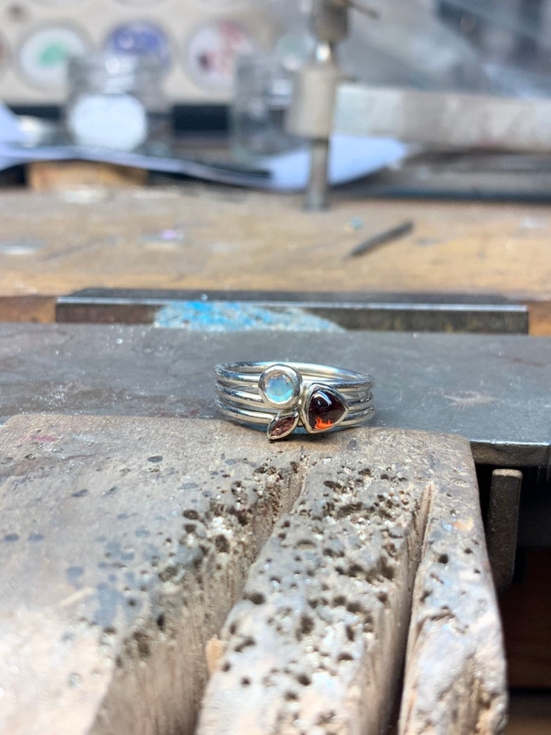 Garnet and moonstone stacking rings handmade in sterling silver Gifts for her christnas gifts handmade gifts