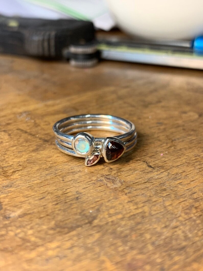 Garnet and moonstone stacking rings handmade in sterling silver Gifts for her christnas gifts handmade gifts