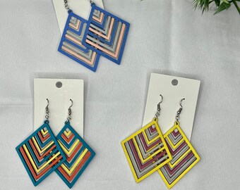 Wood Rhombus Statement Earrings