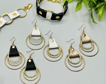 Metal and Leather Earrings and Bracelets