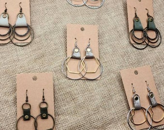 Metal and Leather Statement Earrings
