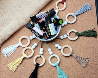Essential Oil Car Diffuser Featuring Lava Beads, Wood Ring and a Tassel