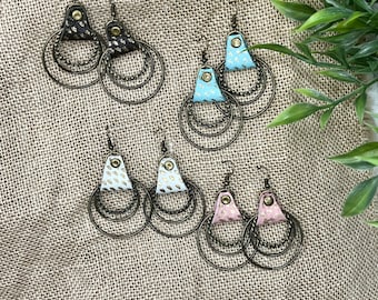 Speckled Leather and Metal Earrings