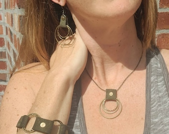 Leather Short Boho Necklace, Available In Green Leather Or Gold Shimmer Lambskin