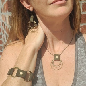 Leather Boho Jewelry Set, Set Includes Earrings, Bracelet and Necklace.