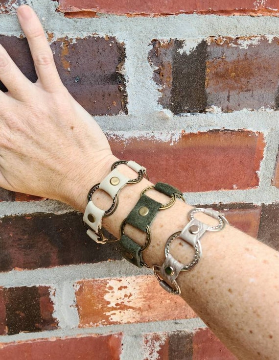Metal and Leather Bracelet, Hypoallergenic Bracelet, Genuine Leather Statement Bracelet