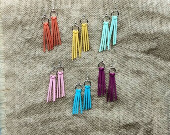 Bright Color Fringe Faux Leather Earrings