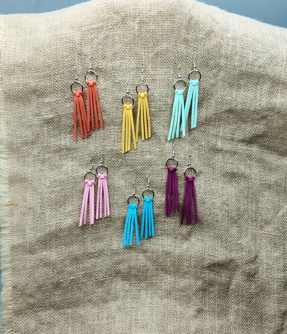Fringe Leather Earrings Colors -Long Leather Earrings- Boho Earrings- Statement Earrings- Hoop Fringe Earrings- Statement Jewelry