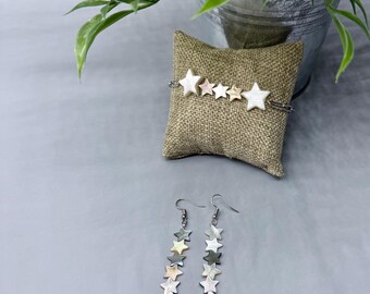 Star earrings and bracelet set, neutral multi colored