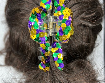 Mardi Gras pailletten klauwclips en haarspeldjes