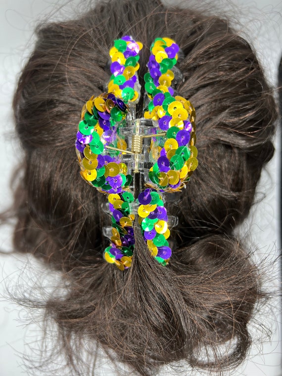 Mardi Gras Sequin Claw Clips and Barrettes, Large Claw Clip, Jaw Clip, Hair Clip, Small Snap Barrettes, Large Snap Barrettes