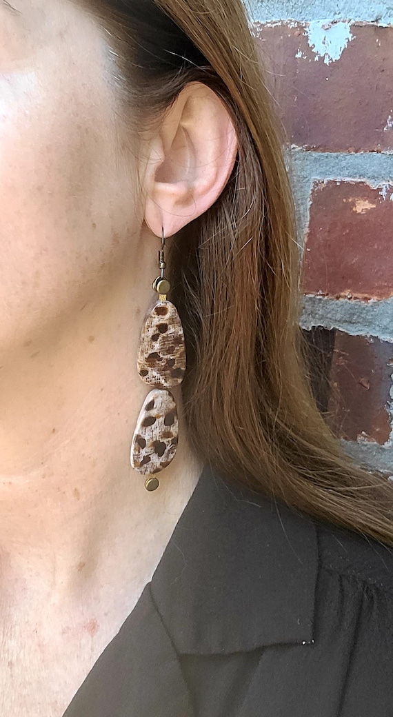 Double Leopard Print Beaded Earrings, Leopard Print Earrings, Tortoise Shell Earrings, Statement Earrings, Lightweight Earrings