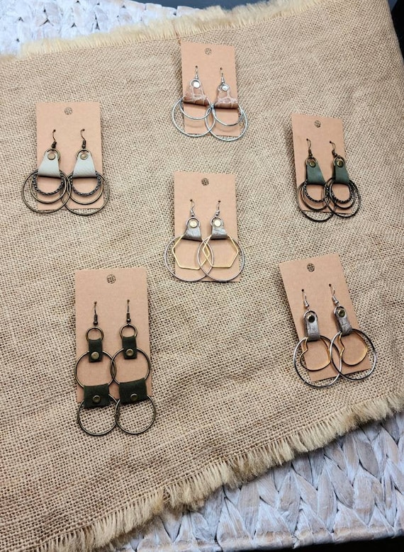 Metal and Leather Earrings, Statement Boho Earrings, Lightweight, Genuine Leather,Hypoallergenic