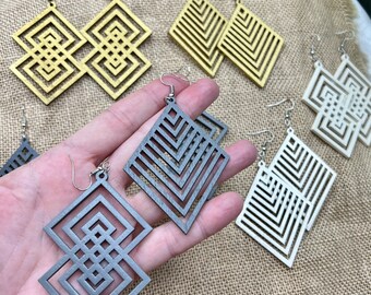 Wood Rhombus Statement Earrings