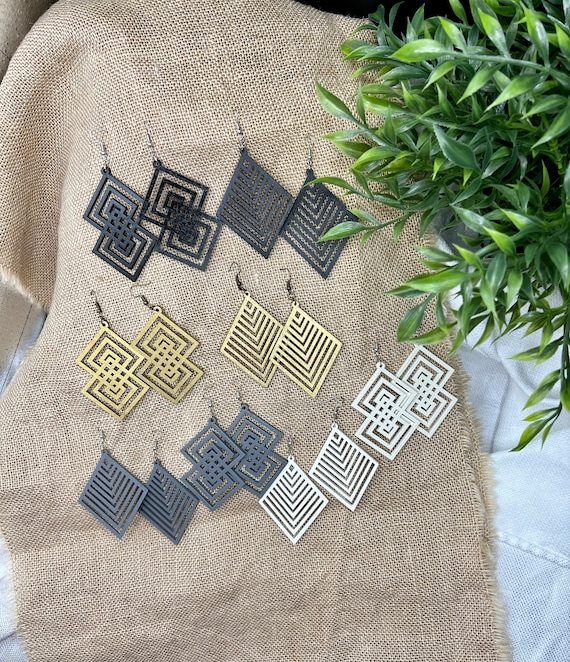 Geometric Statement Earrings, Rhombus, Double Rhombus, Wood Earrings, Lightweight Statement Earrings
