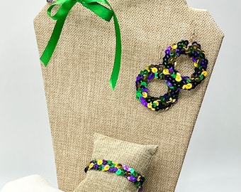 Mardi Gras Sequin Earring, Bracelet, and Necklace
