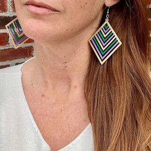 Mardi Gras Wood Rhombus Earrings